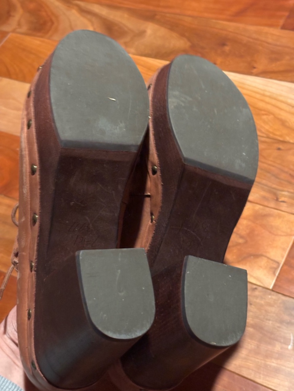 Anthropology Latigo Brown Leather Lace-Up Platform Block Heels - Picture 6 of 8